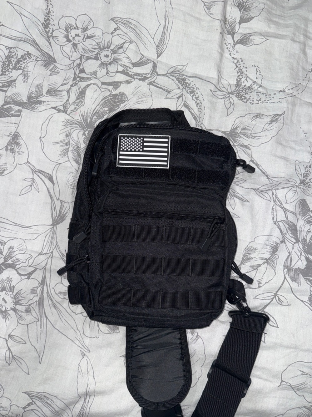 Black Tactical Sling Bag with MOLLE - Unbranded